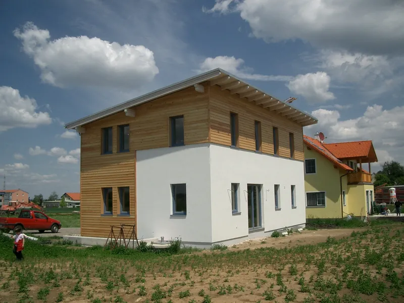 Neubau mit Pultdach und Holzfassade